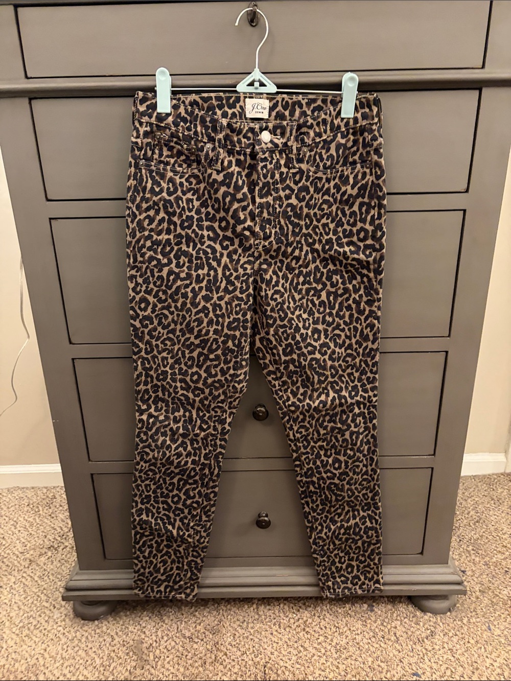 JCrew leopard print toothpick jeans, size 27